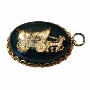 2FOR$30 - Vintage Oversized Stagecoach Green and Gold Charm Pendant